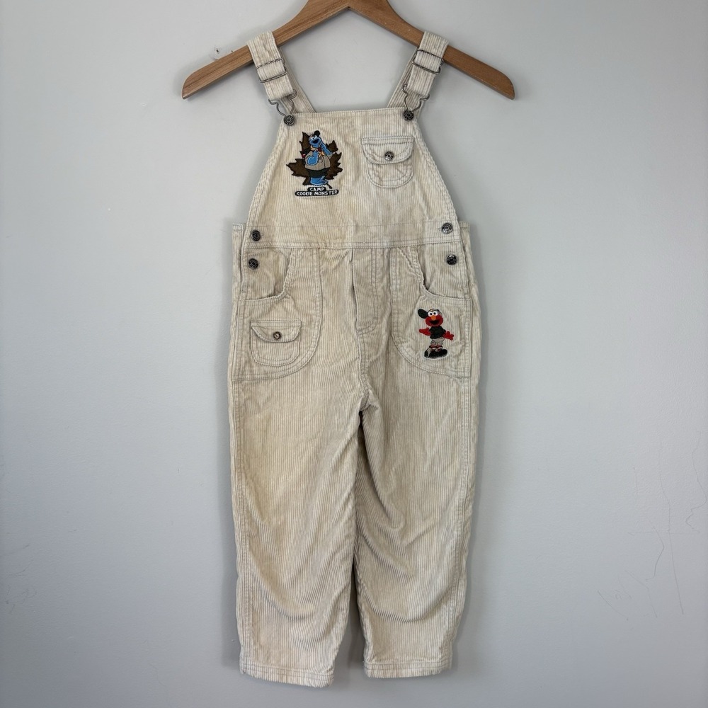 Vintage Y2K Sesame Street Camp Cookie‎ Monster Corduroy Overalls Sz 5T Toddler